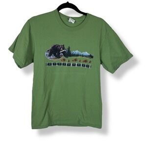 California T Shirt Green Size Medium Bear Fish Mountain Nature Wildlife CA‎ Tee